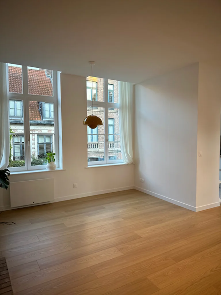 Rénovation d'un T2 dans le Vieux-Lille - après, le séjour et ses fenêtres